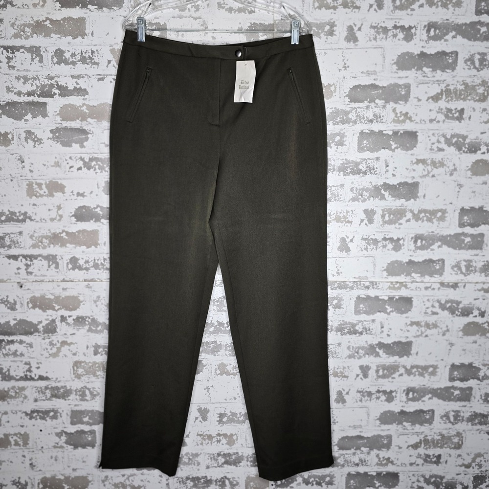 NEW Talbots Pants Womens 12 Olive Green Ponte Stretch Zipper Pockets Straight